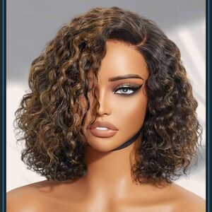 NIB LUVME HAIR Highlighted Color Mix 25cm Curly Wig, HD Glueless Human Hair